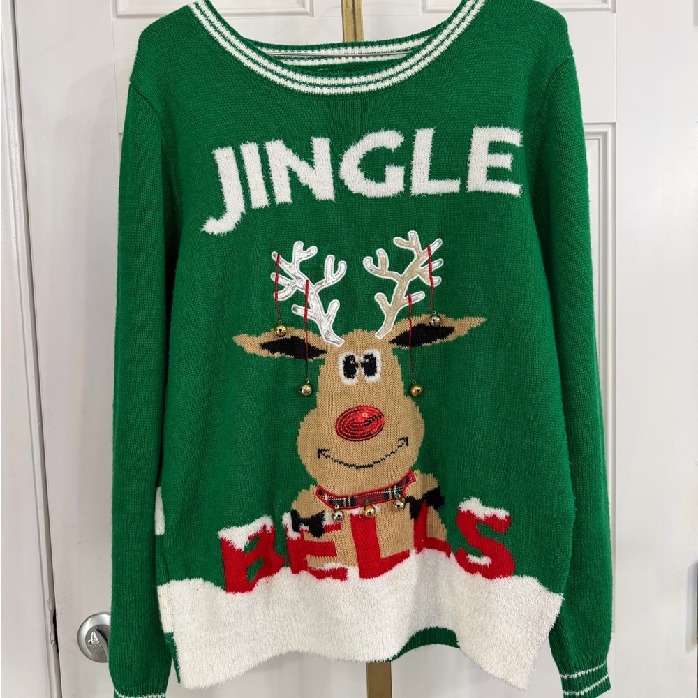 Festive Green Reindeer Sweater
